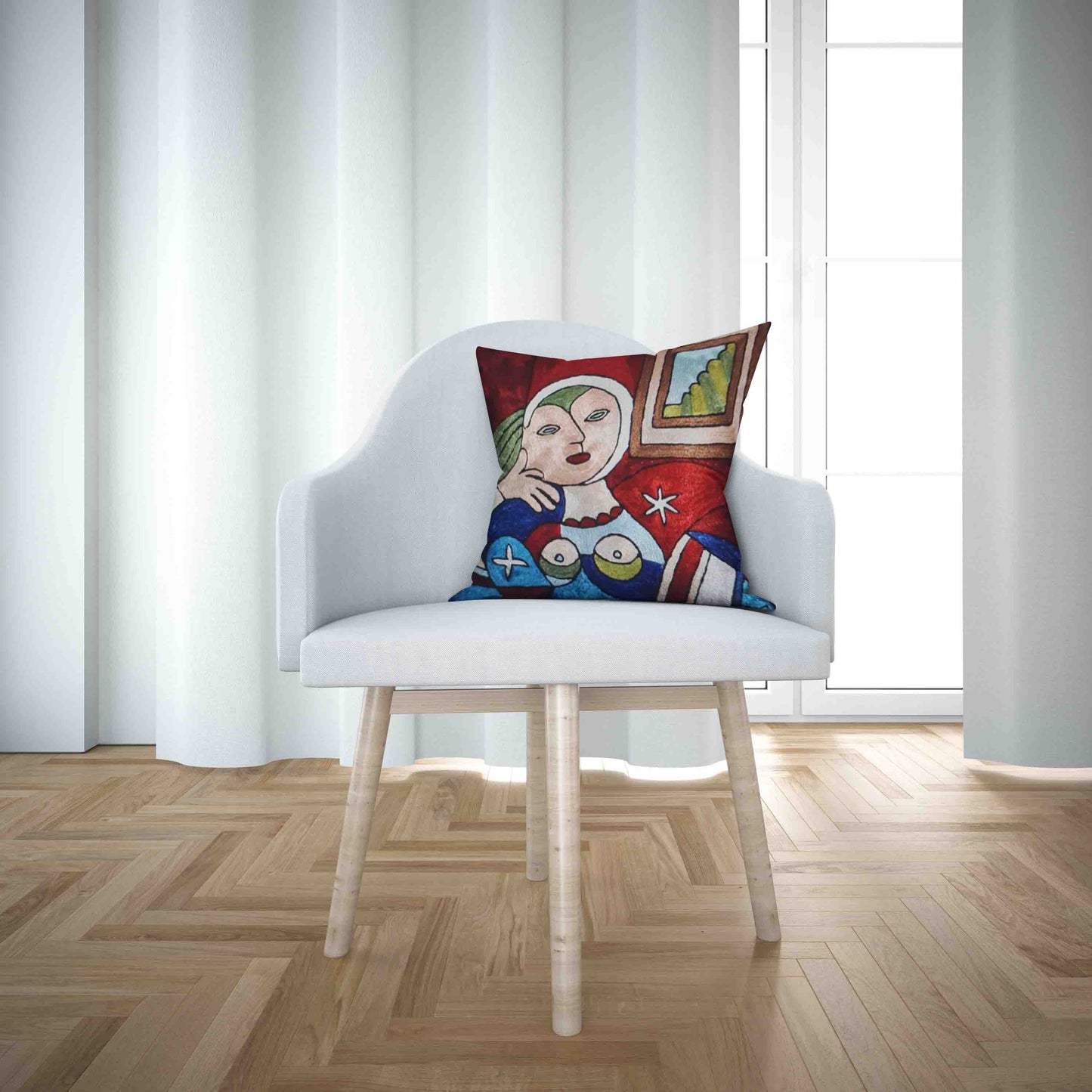 Luxury cushion cover lady face bright eyes beautiful face art painting