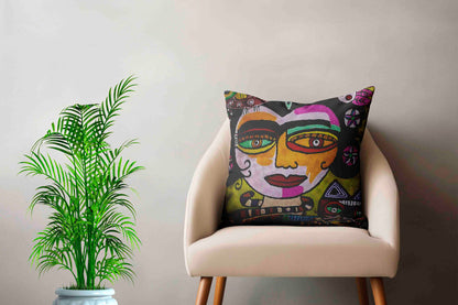Luxury cushion cover lady face bright eyes beautiful face art painting scary 
