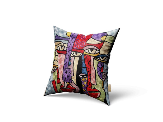 Luxury cushion cover different faces long faces scary eyes mystical art