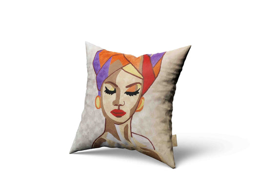 Luxury cushion cover lady face bright eyes beautiful face art painting Turban lady Moroccan lady