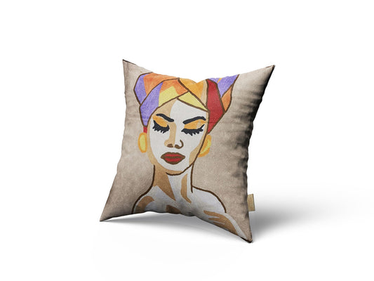 Luxury cushion cover lady face bright eyes beautiful face art painting Turban lady Moroccan lady