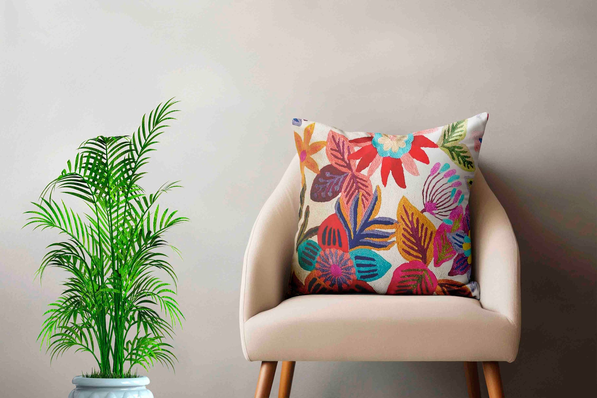 Luxury cushion cover colored flowers rainbow flowers handmade home decor hand embroidery