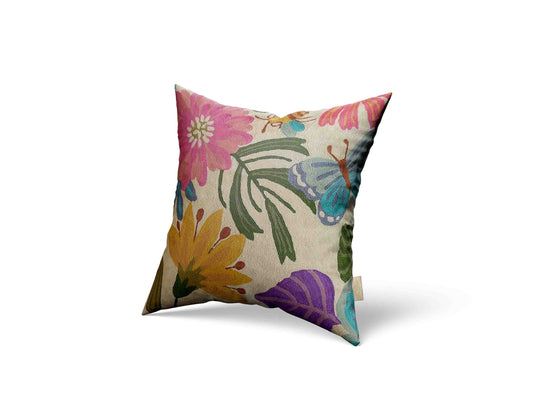 Luxury cushion cover Pink flowers handmade home decor hand embroidery