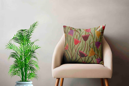 Luxury cushion cover Tulip flowers handmade home decor hand embroidery