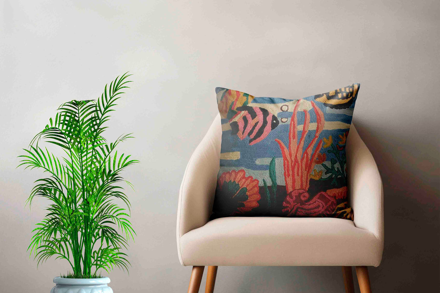 Luxury cushion cover Aquatic underwater world SeaWorld handmade home decor hand embroidery