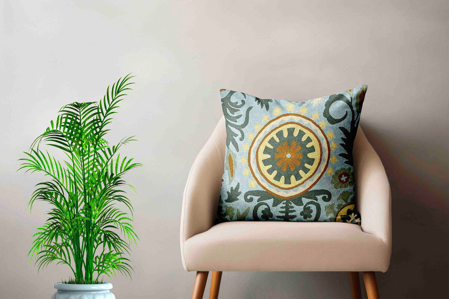 Luxury cushion cover Moorish medieval times art handmade home decor hand embroidery